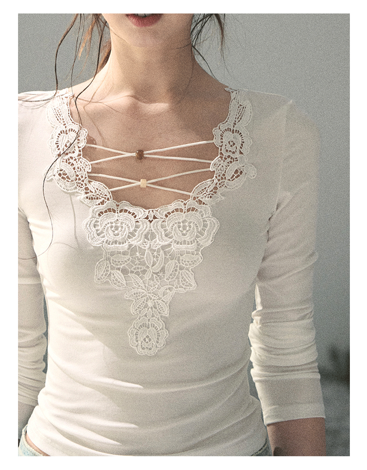 “Lace Summer Haven” Frost White Lace V-Neck Top