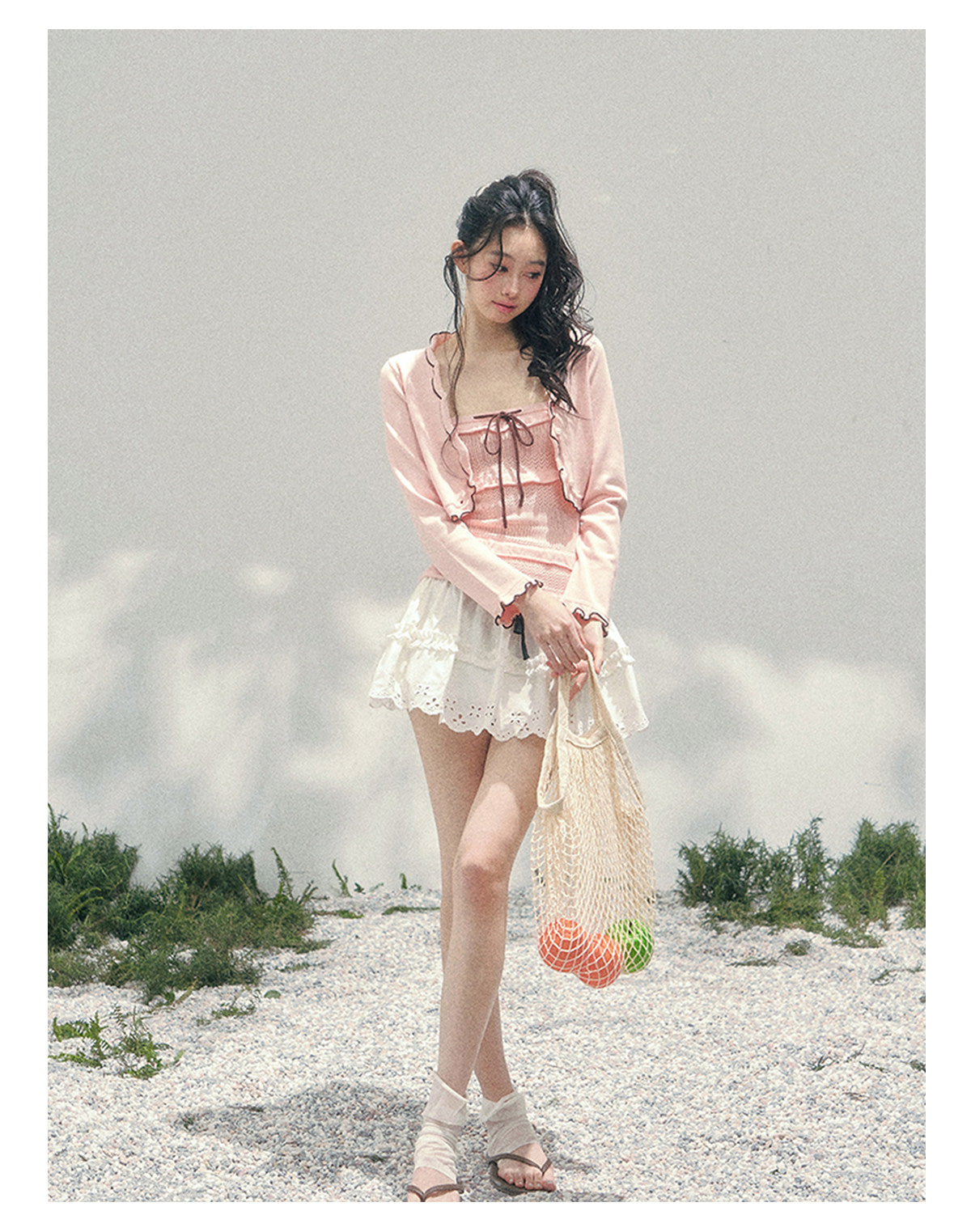 “Passing Through Her Dream” Knit Cardigan & Tube Top Set