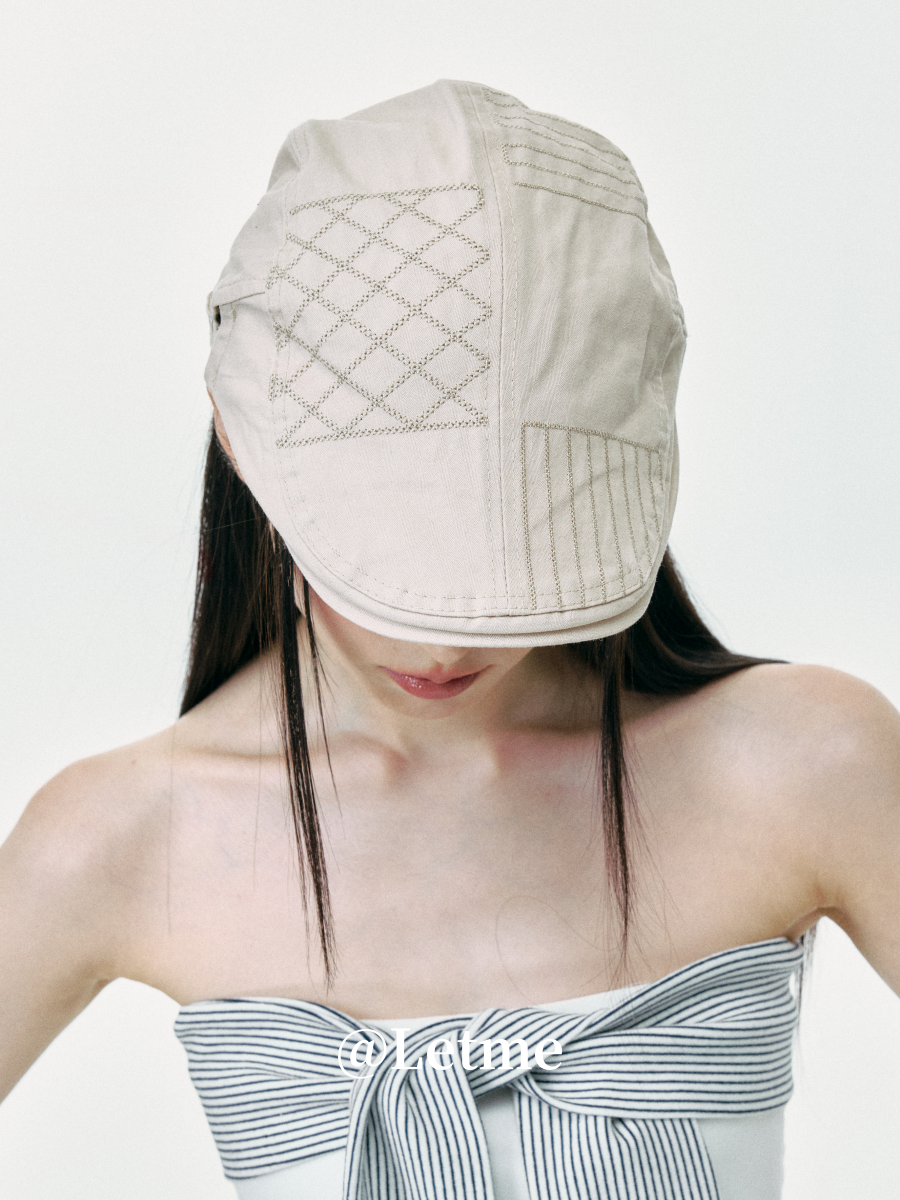 Striped Plaid Cadet Cap – Korean Style Short Brim Hat
