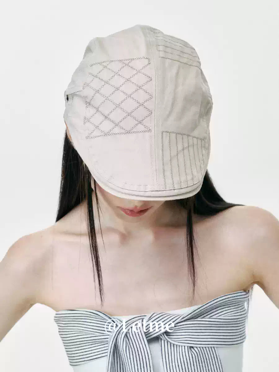 Striped Plaid Cadet Cap – Korean Style Short Brim Hat