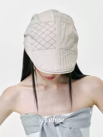 Striped Plaid Cadet Cap – Korean Style Short Brim Hat