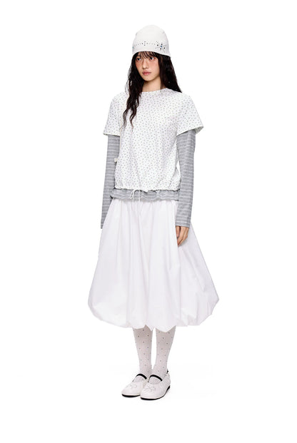 EZEK | Cloud Flower Bubble Skirt A-Line Midi (Black / White / Tan / Gray)