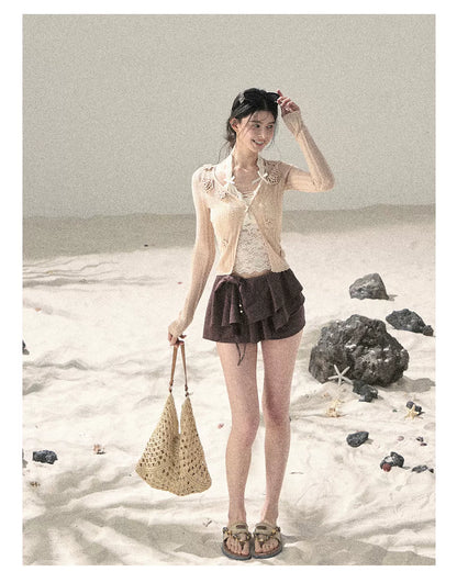 "Moss Whisper" Knit Sun Protection Cardigan & Cami Top