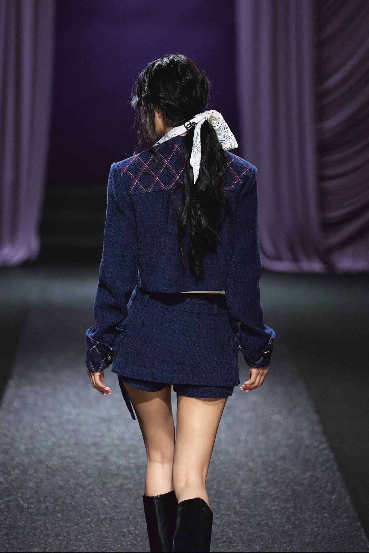 "Midnight Atelier" Navy Wool Quilted Jacket & A-Line Skort Set