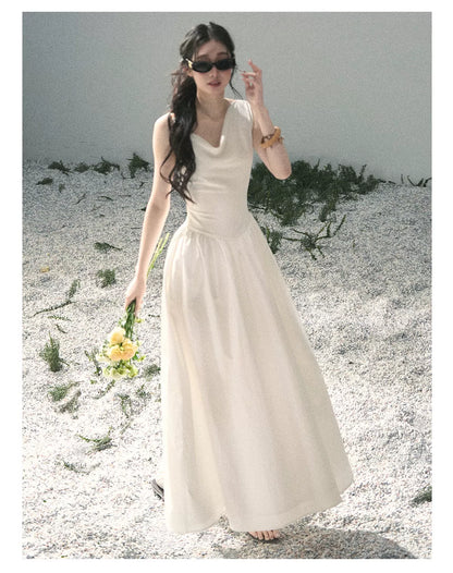 "Moonlight Sonata" Camellia White Elegant Sleeveless Maxi Dress