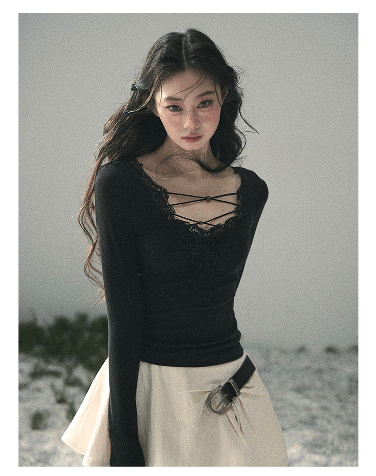 “Lace Summer Haven” Midnight Black Lace V-Neck Top