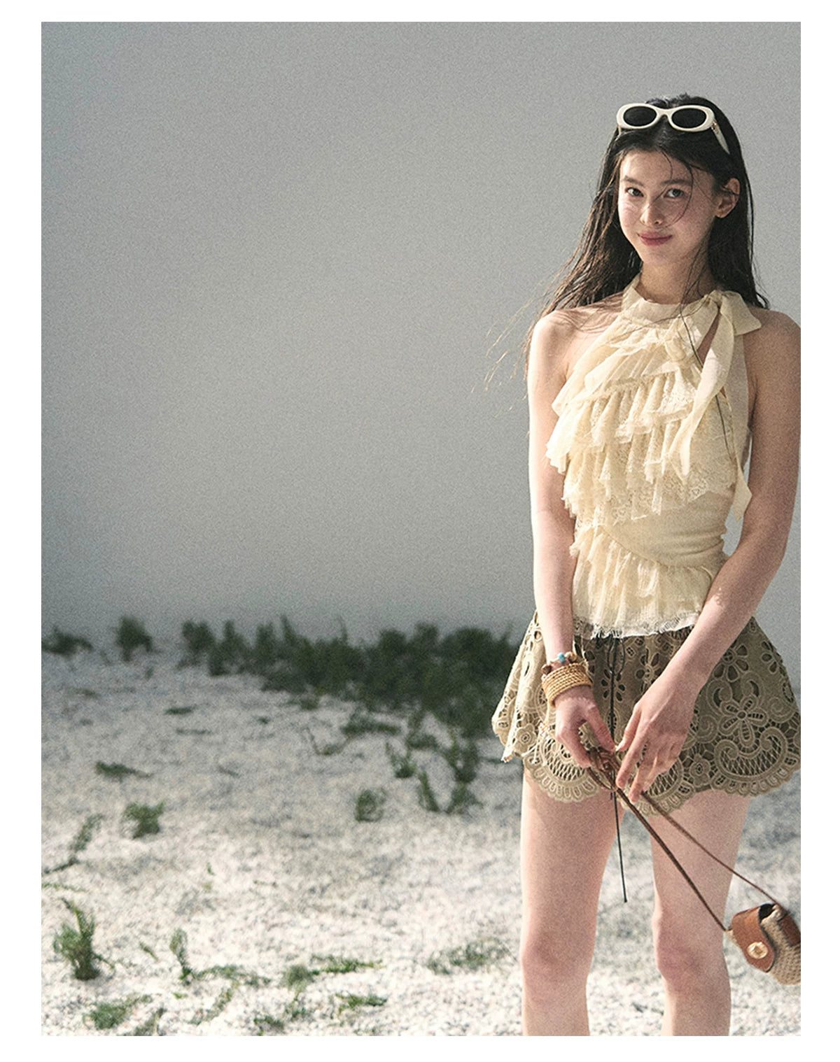 “Spring Traces in Tulle” Pale Butter Lace Halter Top