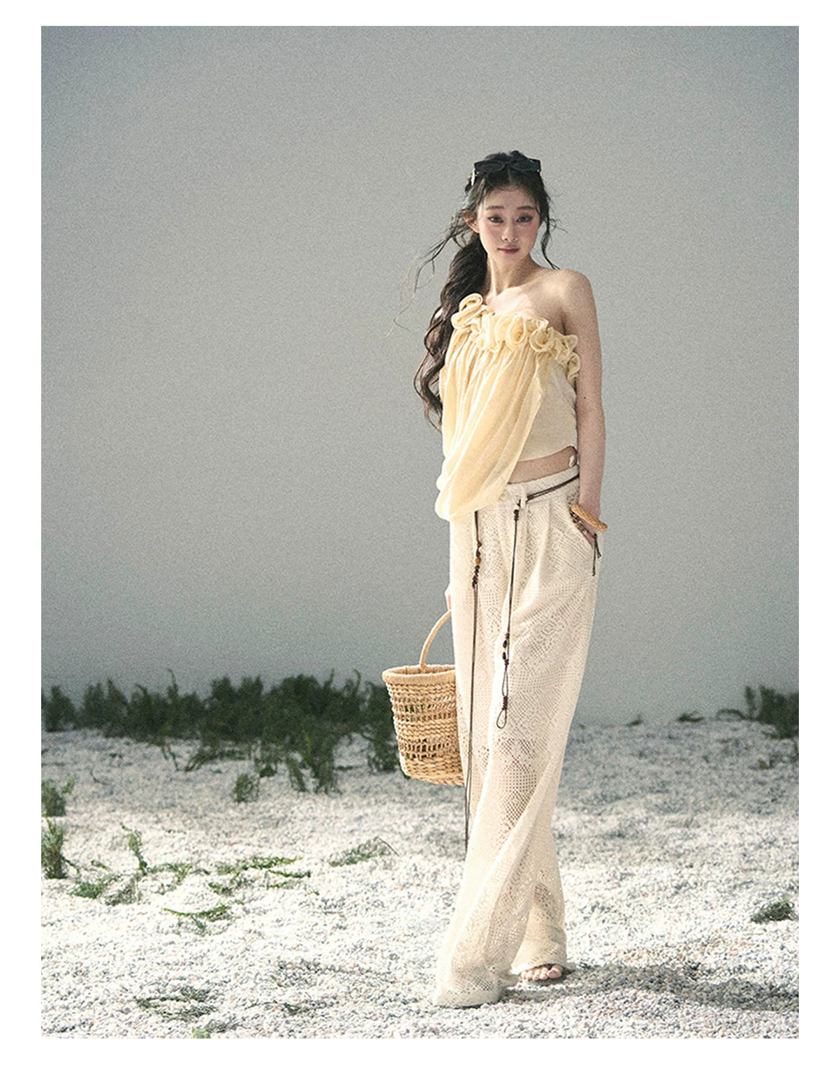 “Where Spring Petals Fall” Milkshake Yellow Ruffle Off-Shoulder Top