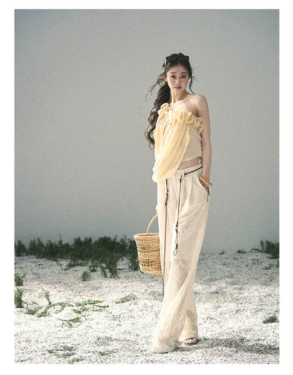 “Where Spring Petals Fall” Milkshake Yellow Ruffle Off-Shoulder Top