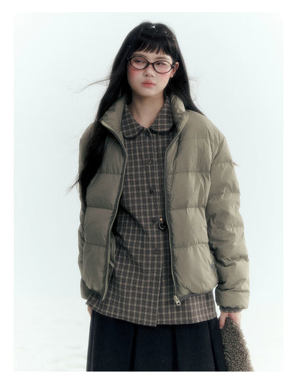 Horridale - Brown Khaki Plaid Embroidered Peter Pan Collar Shirt