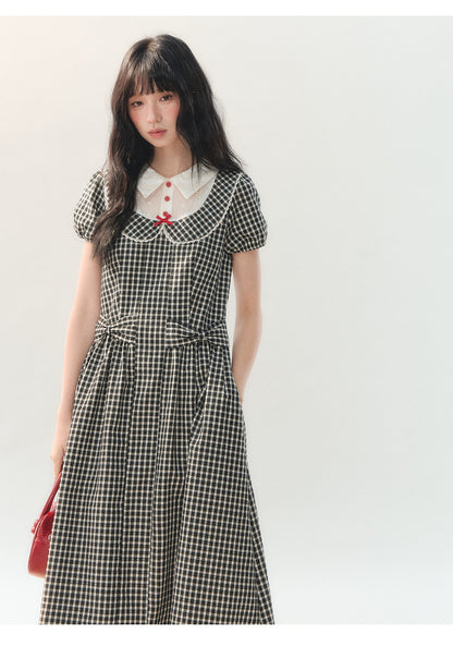[CAN] "Black Cherry Check" Black Bow Doll Collar Dress