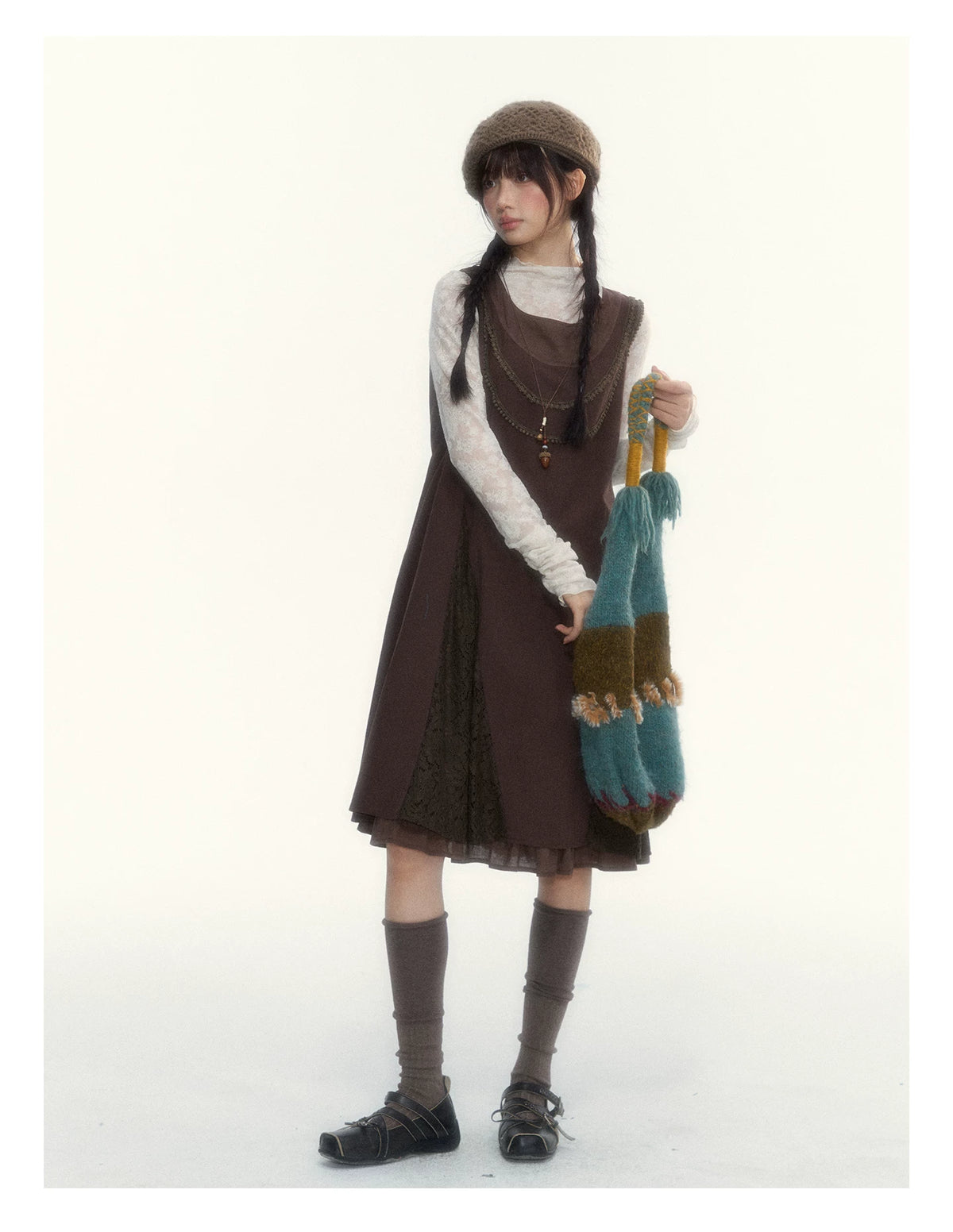 “Everyday Mist” Jacquard Lace Layering Top ( Ivory / Fog Gray )