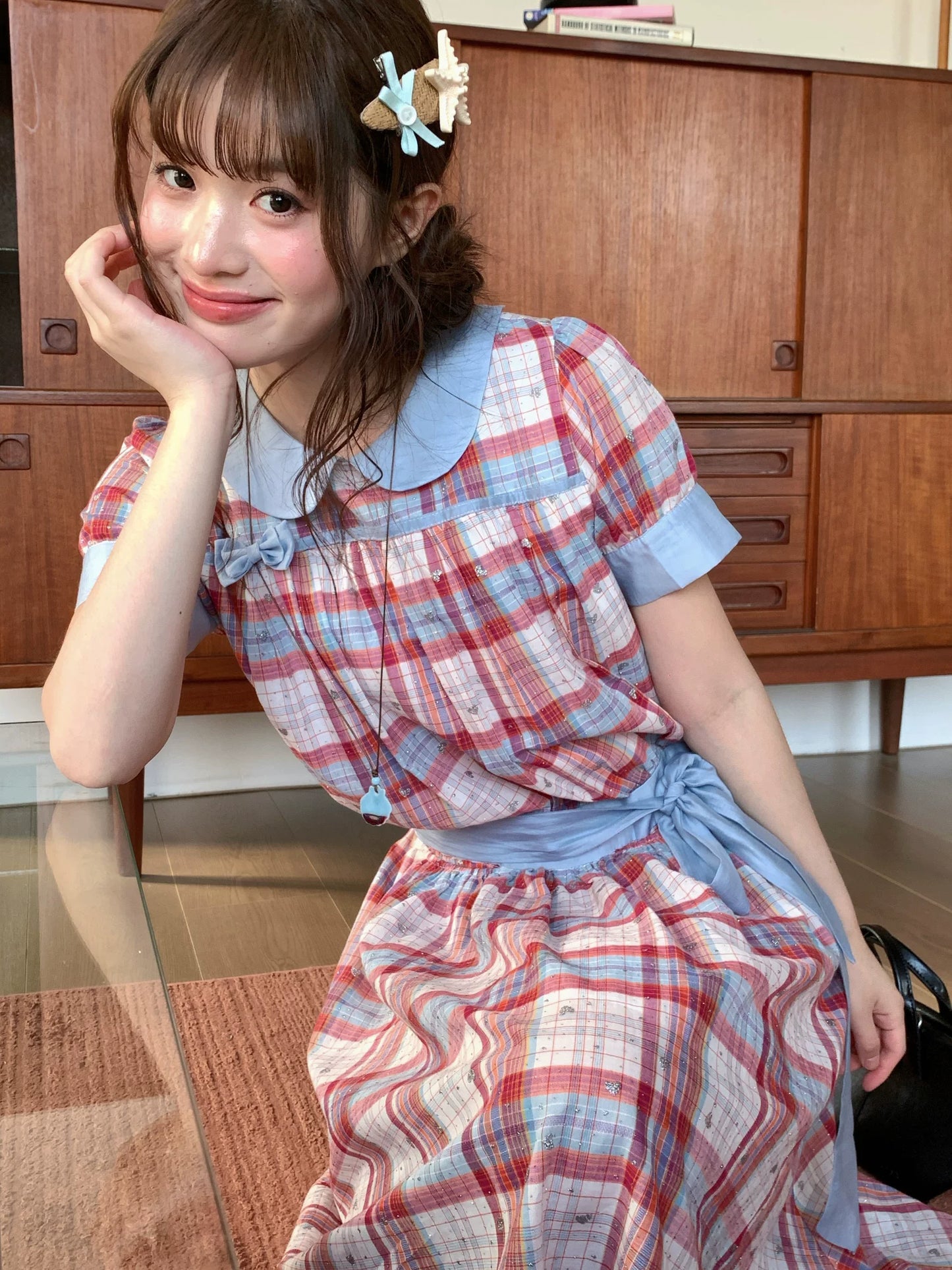 [RF] “Strawberry Soda” Vintage Plaid Cotton Midi Dress