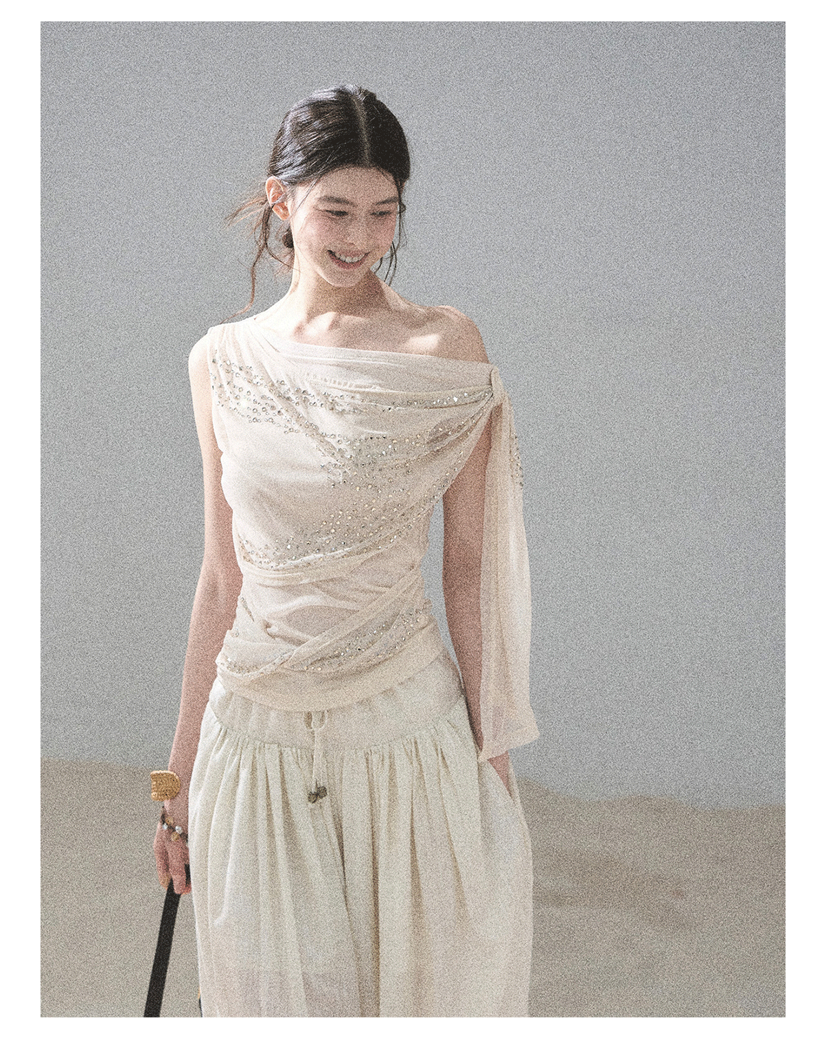 “Frosted Kiss” Dutch Cheese Crystal Mesh Sleeveless Top