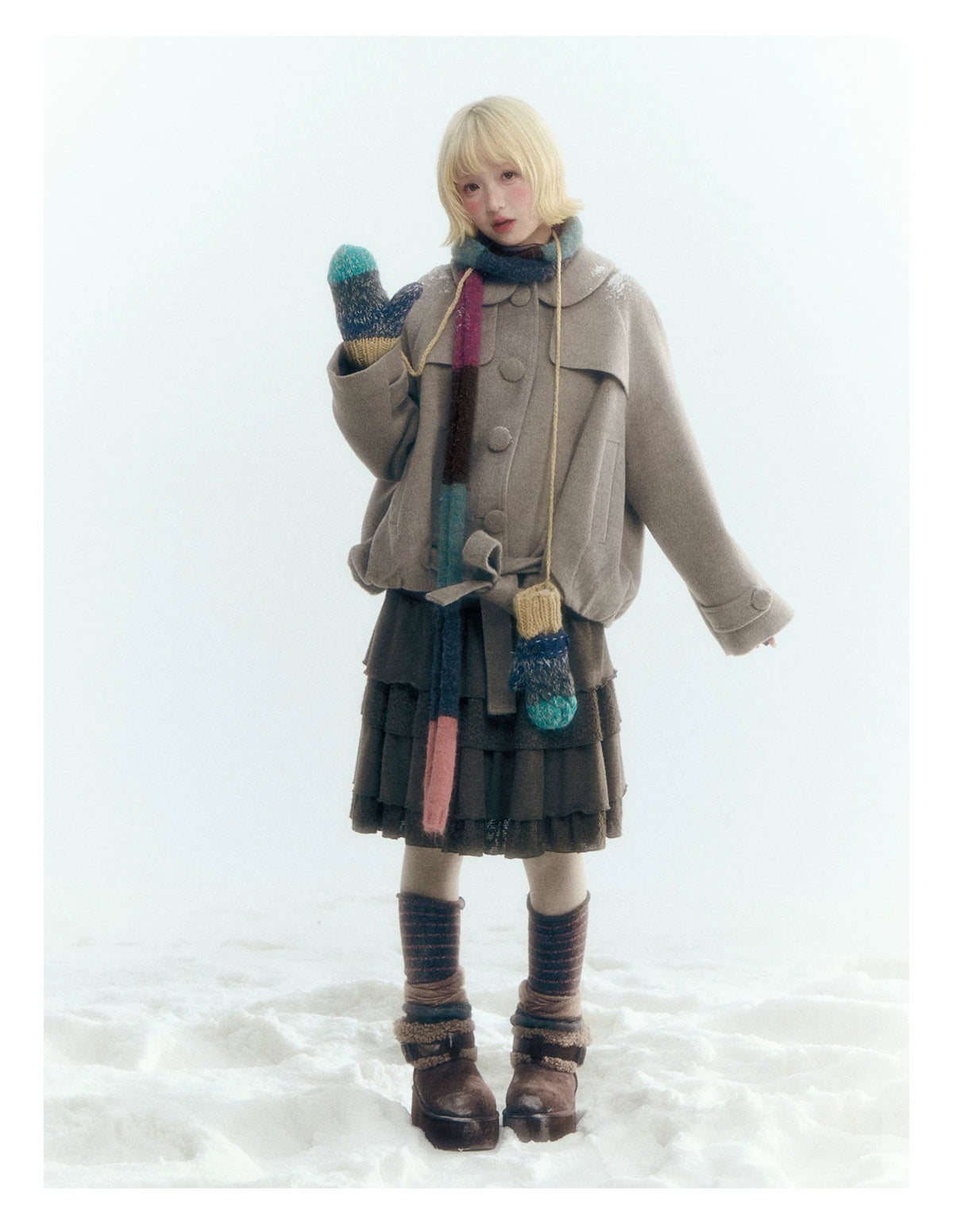 Short Cocoon Wool-Blend Coat (Taro Purple / Oatmeal Gray)