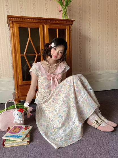 “Peach Blossom Ballad” Pink Floral Lace Maxi Dress