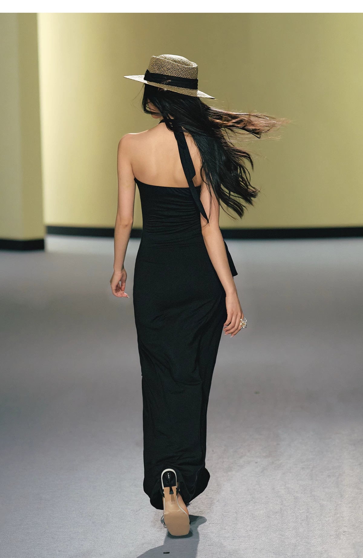 "Moonlit Reverie" Halter Layered Maxi Dress (Black/ Blush Pink)