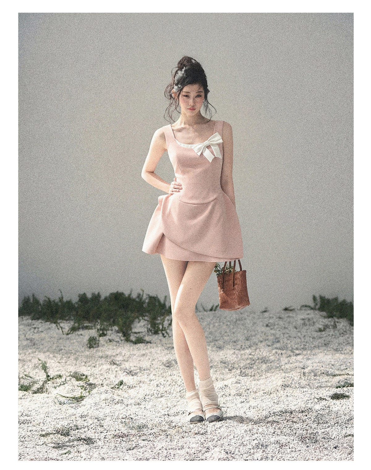 “Falling Sweetness” Ballet Pink Bow Mini Dress