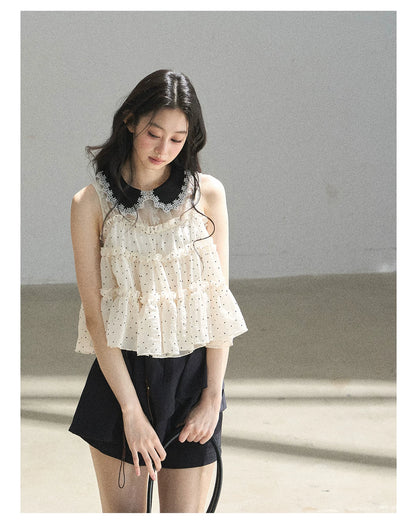 "A Dream Like Foam" French Polka Dot Chiffon Babydoll Blouse