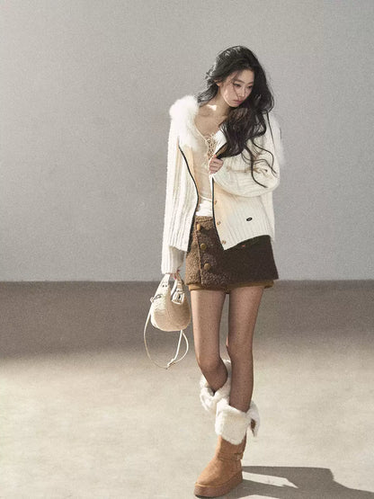 AOMALM - "Wrapped in the Evening Breeze" Milk Rice White Sailor-Collar Wool-Blend Knit Sweater