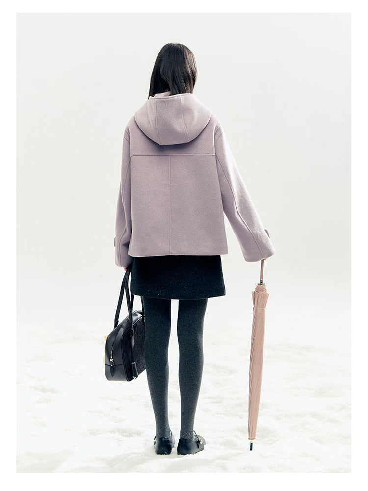 "Velvet Snowfall" Purple Mist Hooded Quilted Wool-Touch Duffle Coat