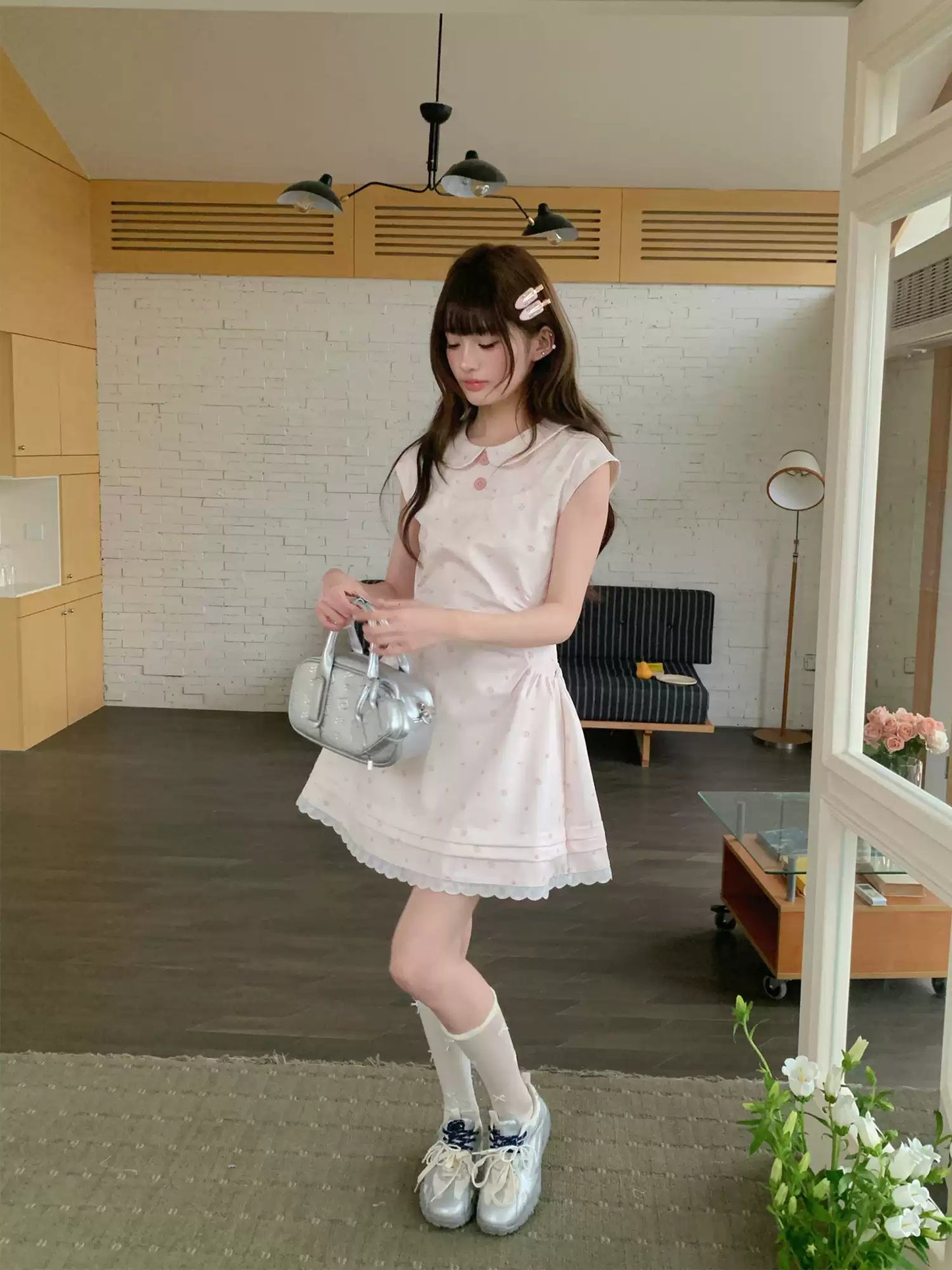 “White Tea Daydream” Pink Peter Pan Mini Dress
