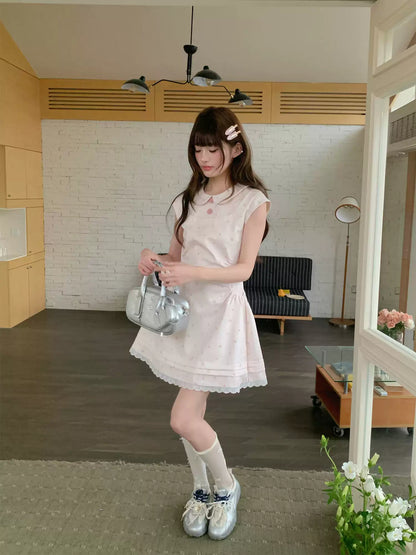 “White Tea Daydream” Pink Peter Pan Mini Dress