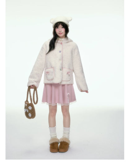 BIBIBENCY - Ivory Faux Shearling Cropped Jacket