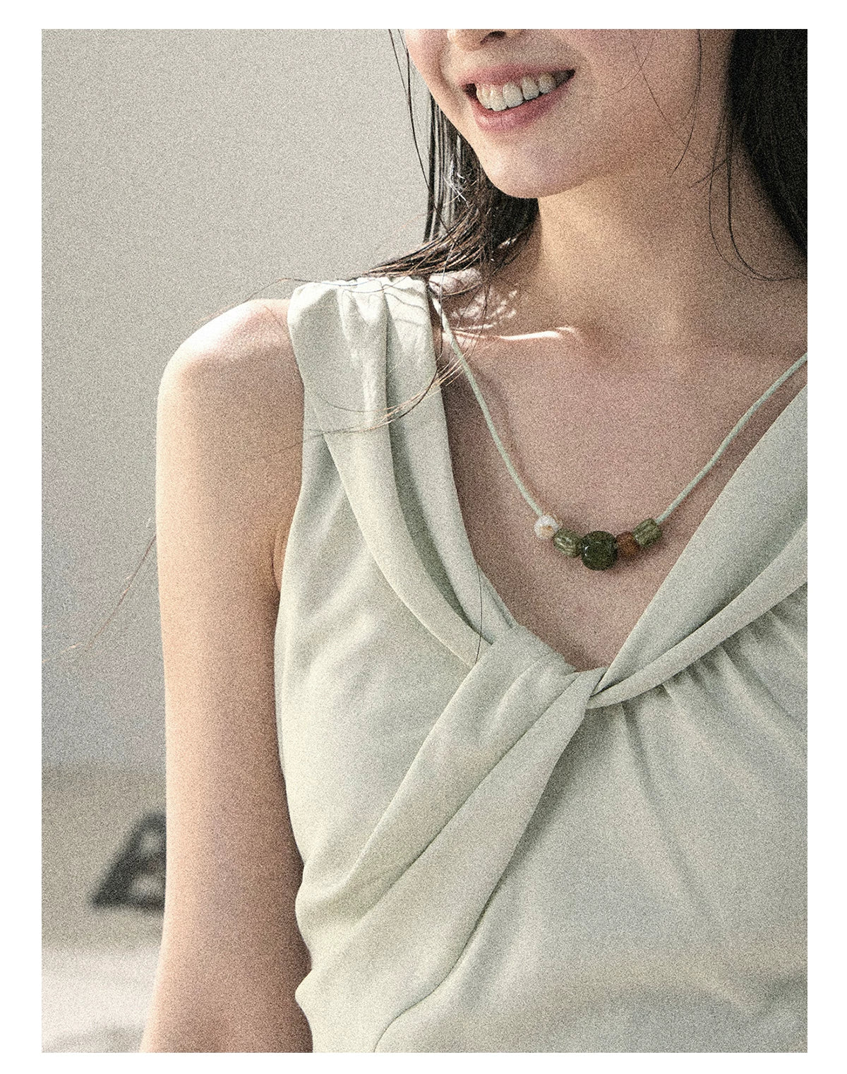 "Botanical Whisper" Sage Mist V-Neck Dress