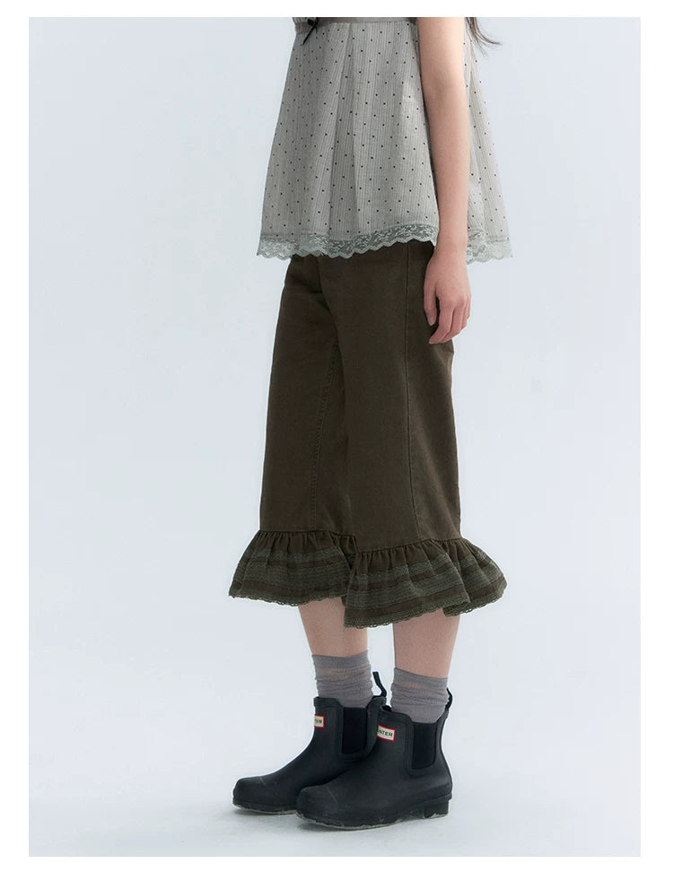 "Forest Cocoa" Dark Coffee Green Flare Capri Pants