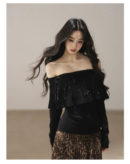 AOMALM - "Beyond the Pleats" One-Shoulder Long-Sleeve Knit Top