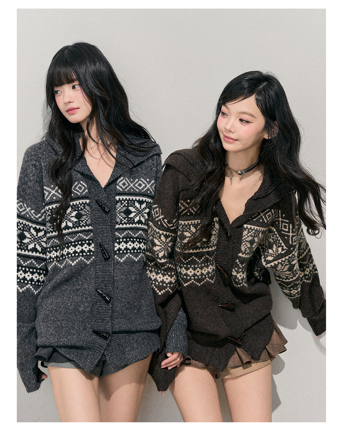 少也眼 "Weightless Night" Fair Isle Toggle Knit Cardigan