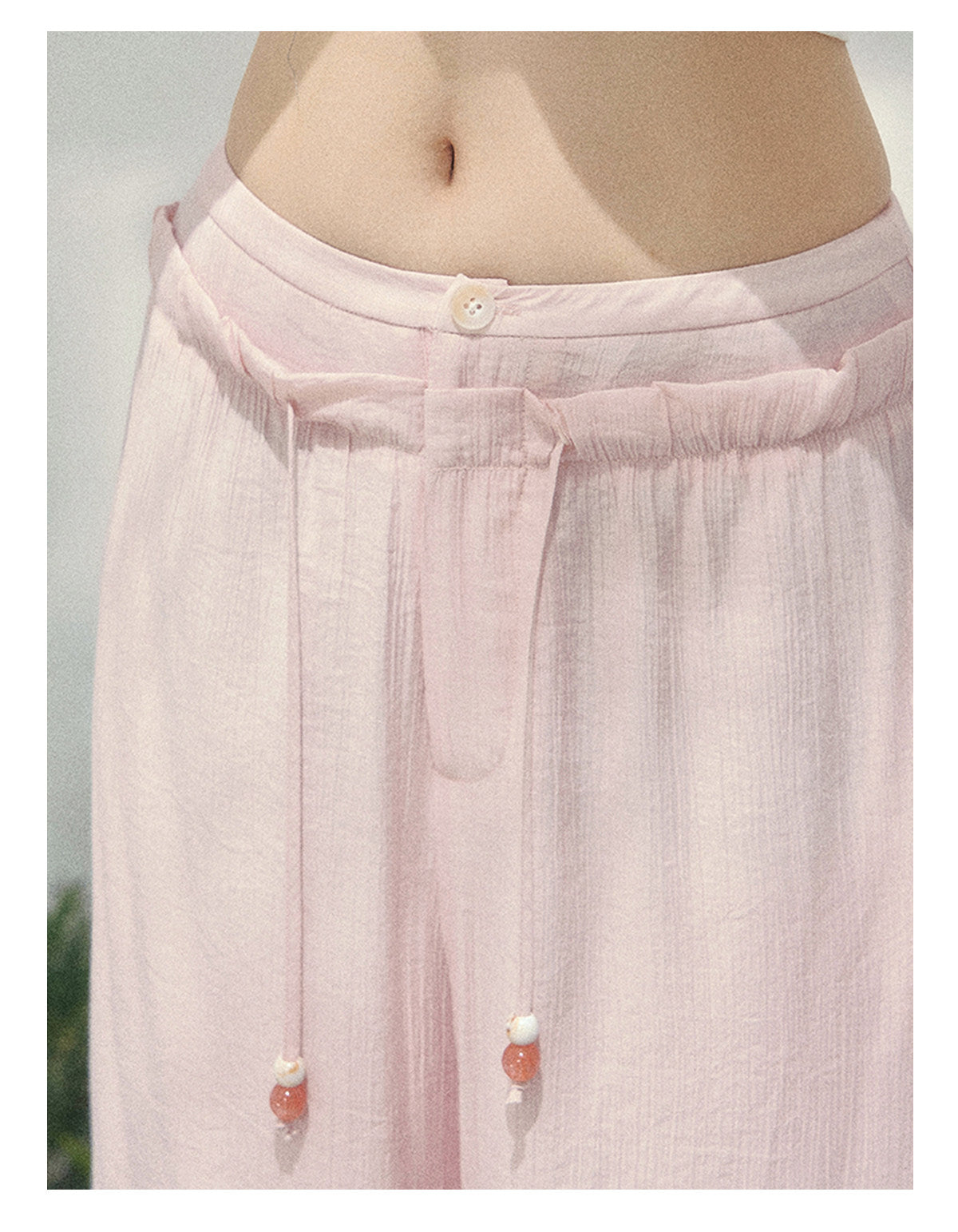 少也眼 "Misty Walk Pants" Soft Mist Pink Wide-Leg Chiffon Pants 546566