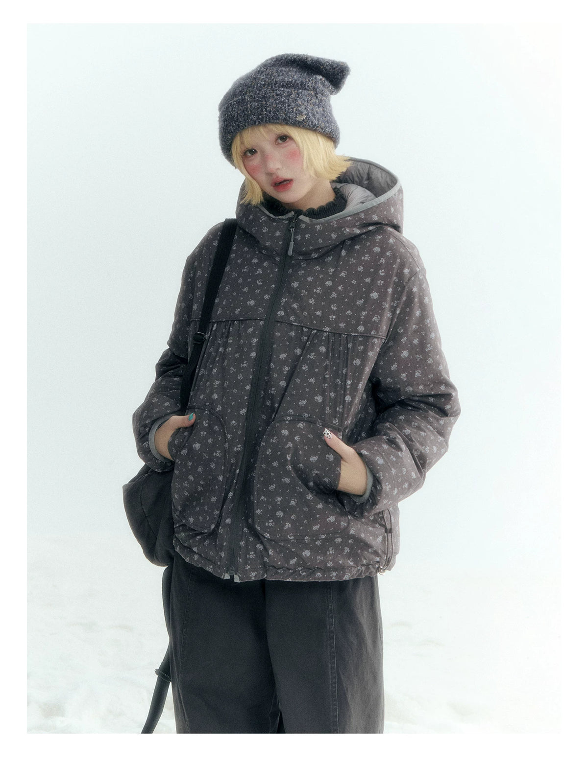 Horridale - Misty Purple Reversible Floral Hooded Down Jacket