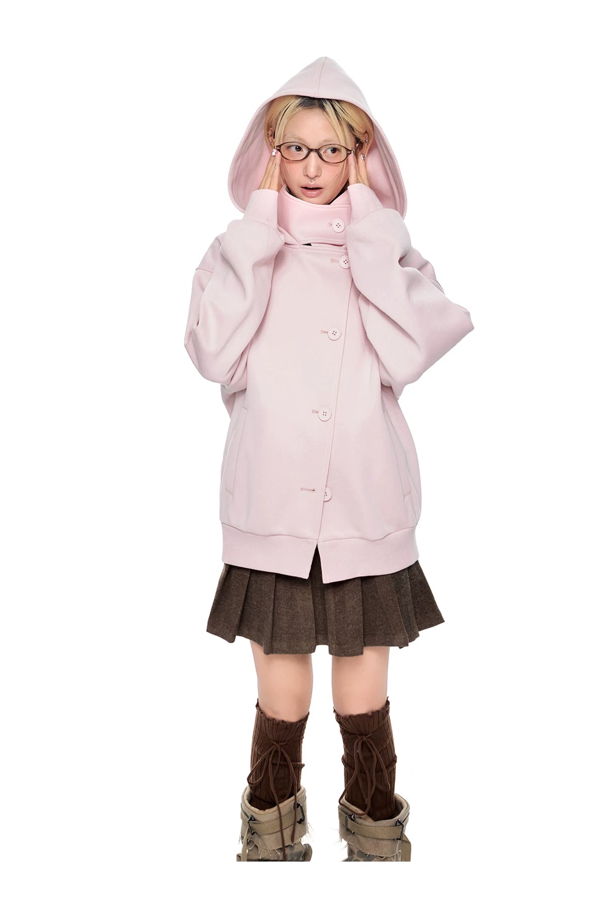 EZEK | Preppy Hooded Wool Blend Jacket with Button Front