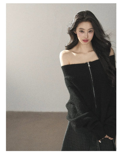 AOMALM - Quiet Black Wool-Blend Cropped Knit Jacket