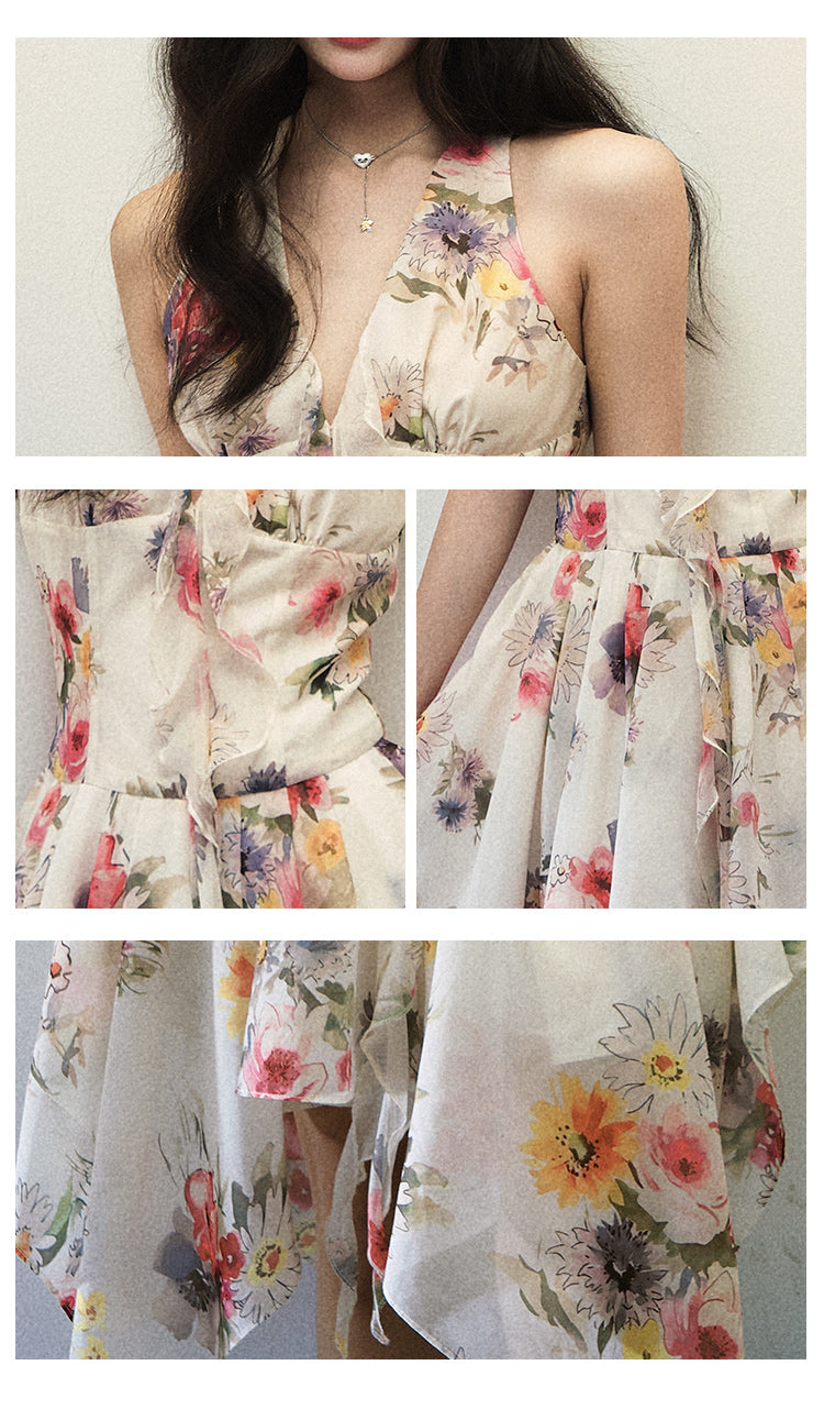 1P - “On The Ground” Watercolor Bloom Halter Midi Dress