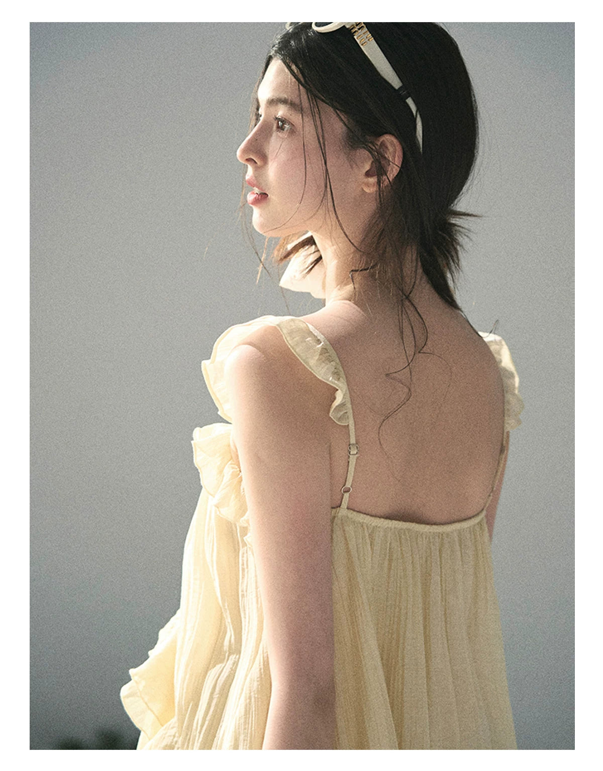 “Tenderly Entwined” Soft Butter Yellow Ruffle Babydoll Dress 4563543