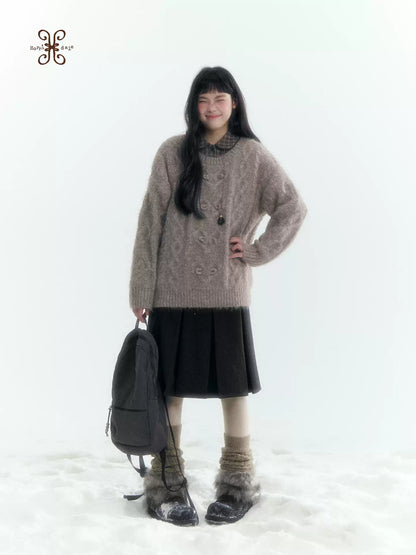 Horridale - Vintage Cable-Knit Heart-Texture Sweater – Smoky Gray