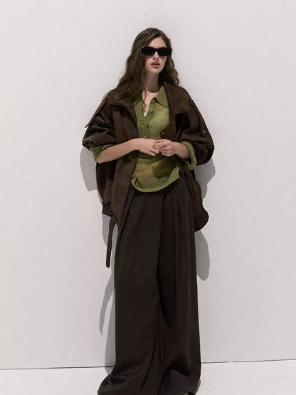 OAKMOO/ "“Ginger & Blossoms”" Mocha Mousse Vintage Faux Suede Moto Jacket