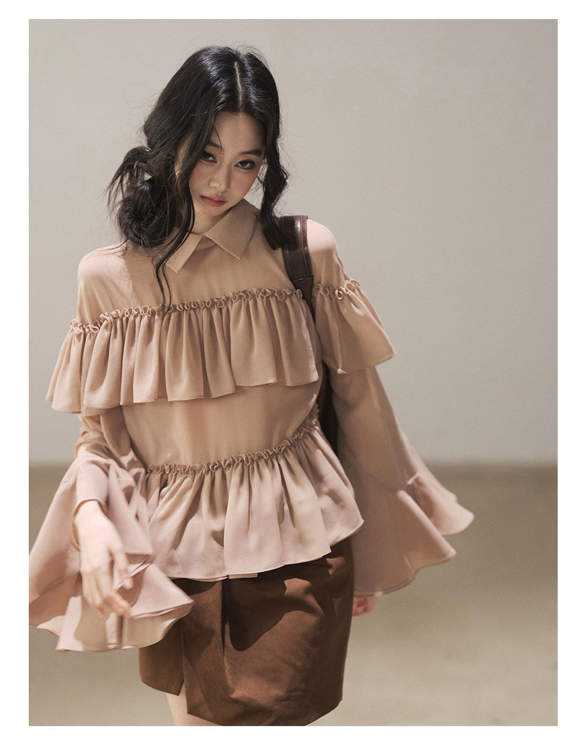 170726 "Veiled in the Evening Mist" Milk Tea Ruffle Blouse