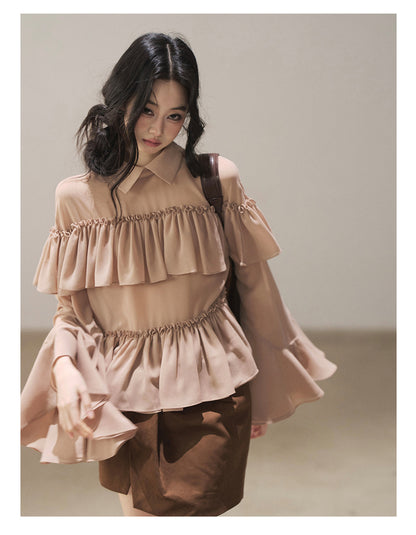 170726 "Veiled in the Evening Mist" Milk Tea Ruffle Blouse