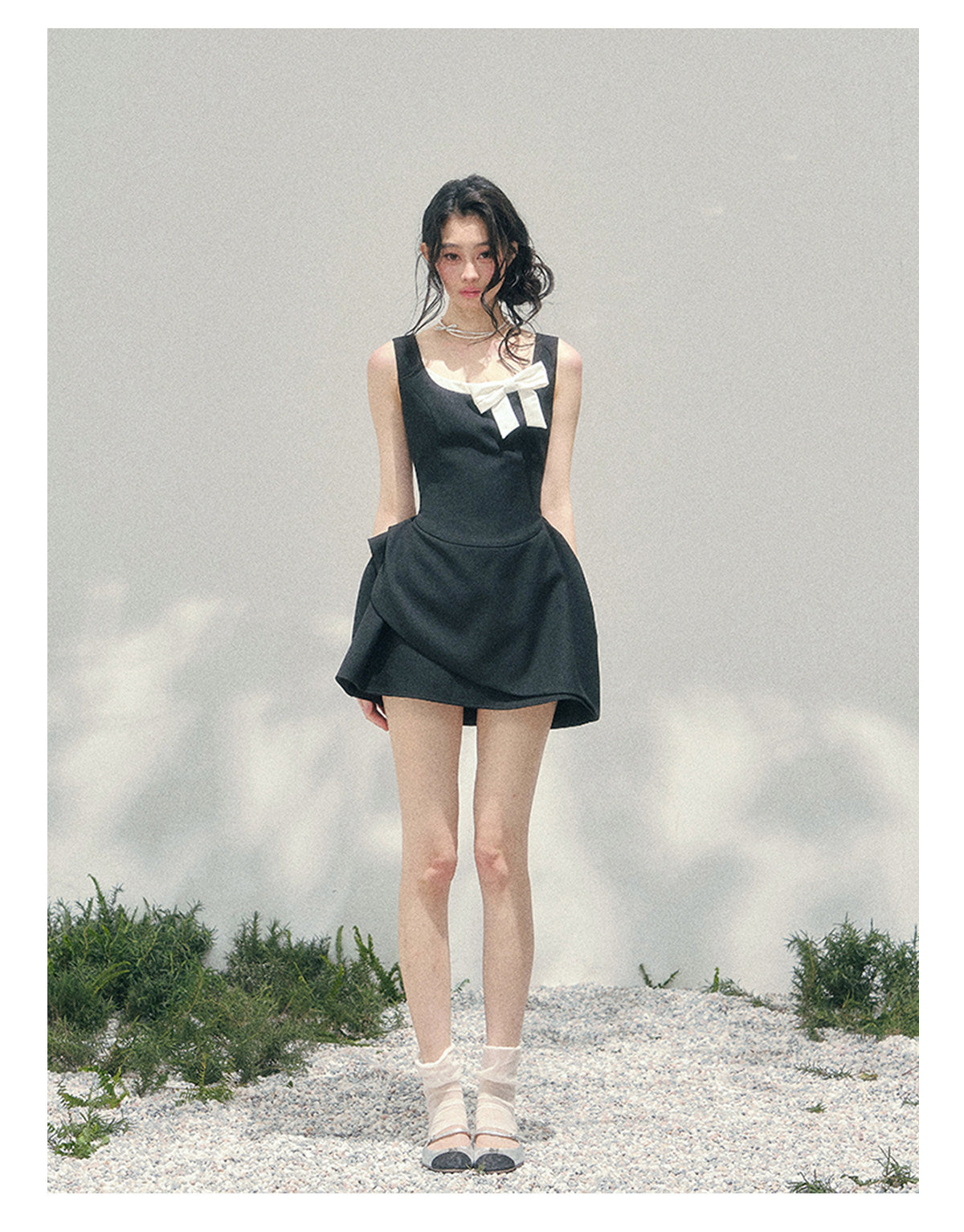 “Falling Sweetness” Midnight Black Bow Mini Dress