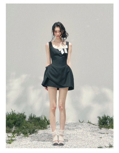 “Falling Sweetness” Midnight Black Bow Mini Dress