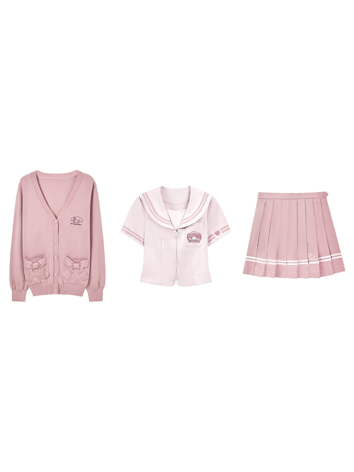 “Melody Blush” Pink Knit Cardigan & Sailor Uniform Set