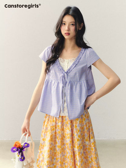 "Purple Haze Citrus" Lavender Plaid Blouse LL2026038