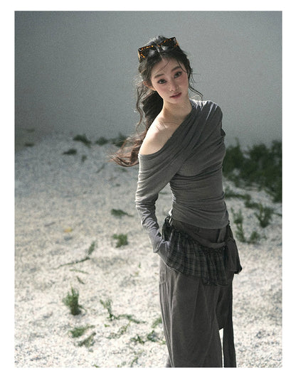 “Where Shadow Walks Beside Light” Dusk Gray Asymmetrical Top