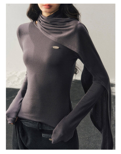 少也眼 "Essential Muse" Deep Slate Gray Cropped Long-Sleeve Knit Top