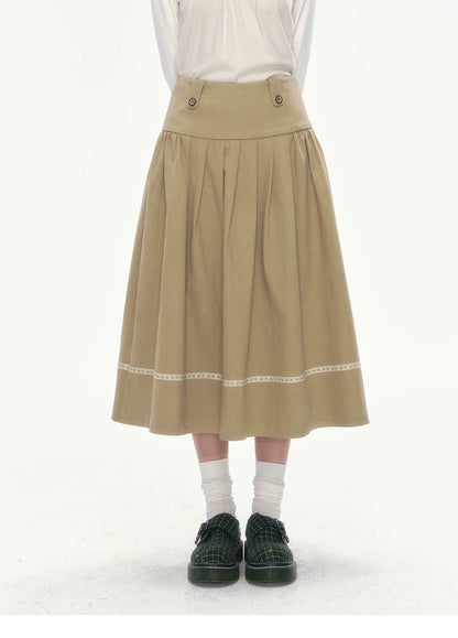 [CAN] Khaki Peter Pan Collar Jacket & Midi Skirt Set