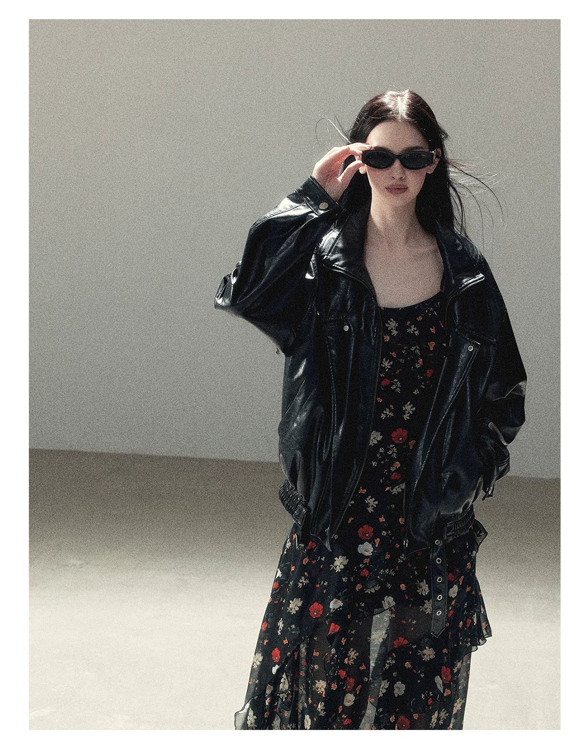 AOMALM - "Solo Journey" Quiet Black Oversized PU Moto Jacket